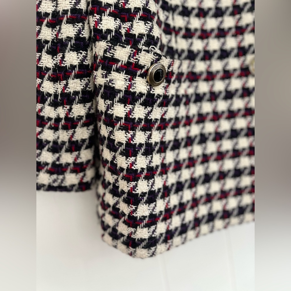 VTG Talbots Wool Tweed Blazer Black White Purple Red Houndstooth Blazer Size 12 - Picture 7 of 16